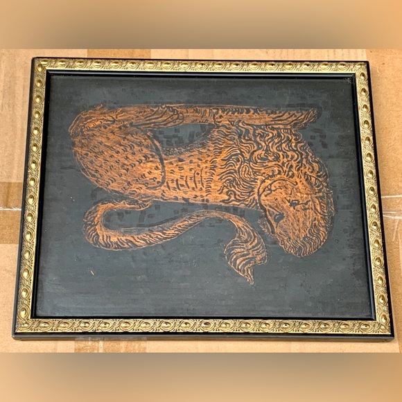 1987 Vintage Handmade Salisbury Cathedral Framed 12” x 10” Lion Brass Rubbing - Picture 15 of 16